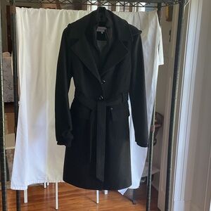 Calvin Klein Black Hooded Wool Coat with attached zipper neck cover
